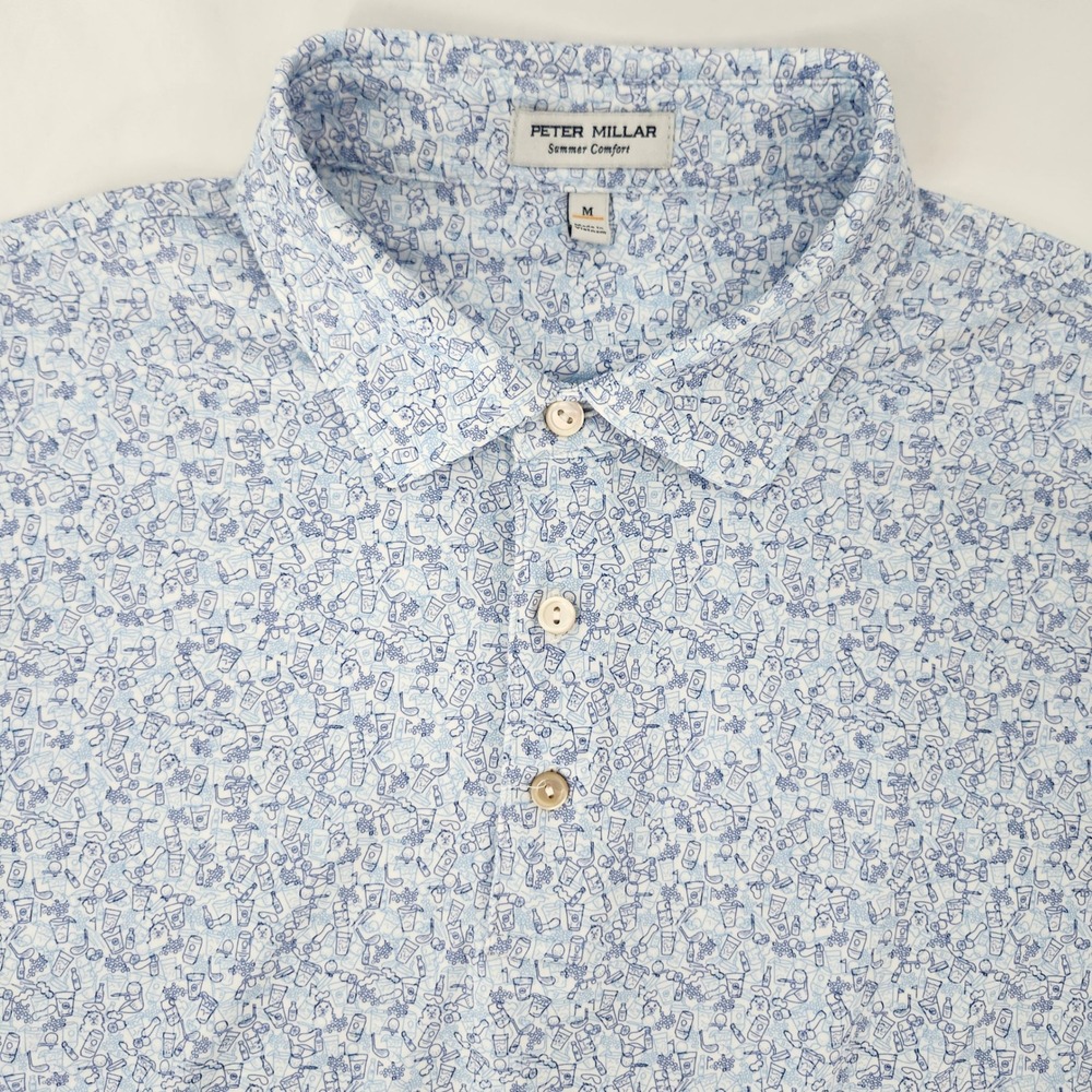 Peter Millar Mens Summer Comfort Golf Polo Size M Blue Dazed And Transfused